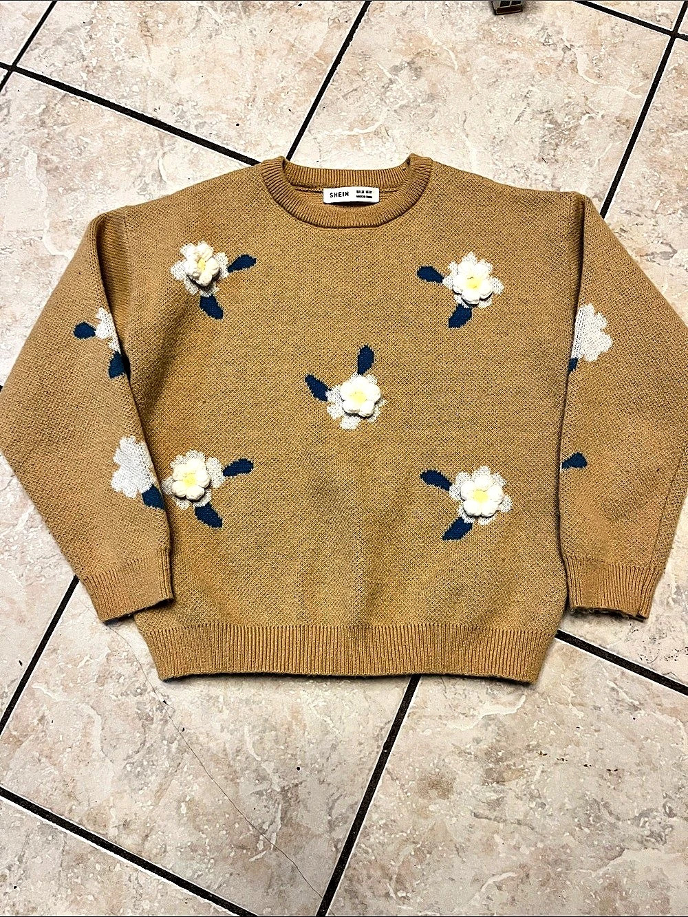 SHEIN Floral Crewneck Sweater Beige/white XXS or girls 12